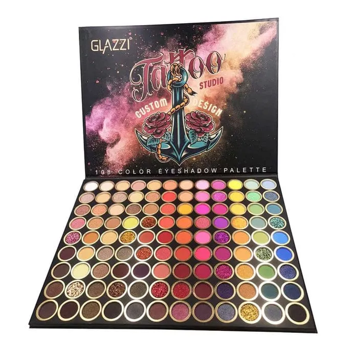 GLAZZI 108 Color Eyeshadow Blush Cosmetic Foundation Face Powder Makeup Sets Eye Shadows Palette Eyes Makeup Gift Brushe