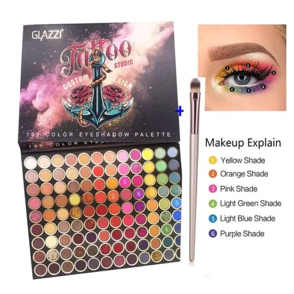 GLAZZI 108 Color Eyeshadow Blush Cosmetic Foundation Face Powder Makeup Sets Eye Shadows Palette Eyes Makeup Gift Brushe