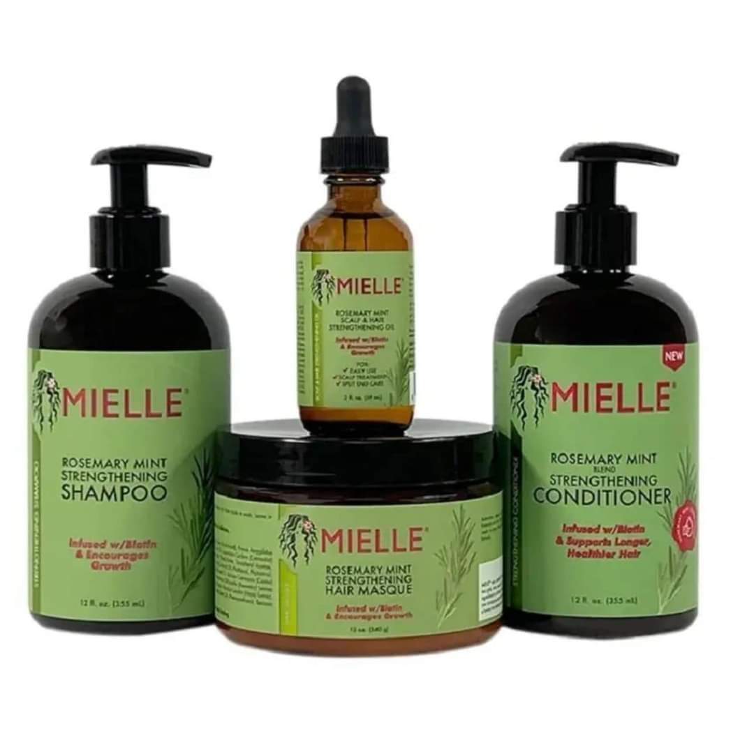 Miell Rosemary Mint Organics Infused with Biotin and Encourages Growth Hair Products for Stronger and Healthier Hair and Styling Bundle Set 4 PCS/shampoo/masque/leave-in conditioner/oil