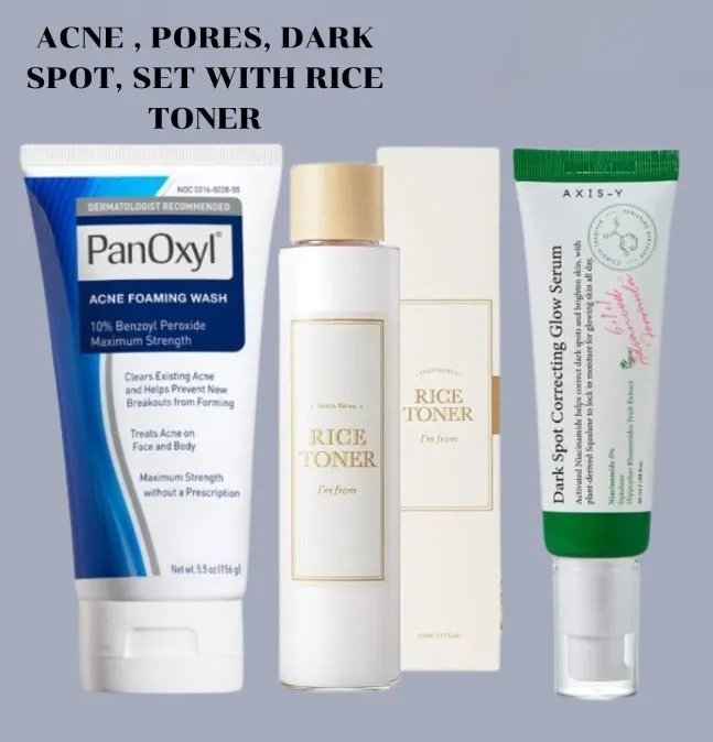 ACNE , PORES , DARK , SPORT , SET WITH RICE TONER