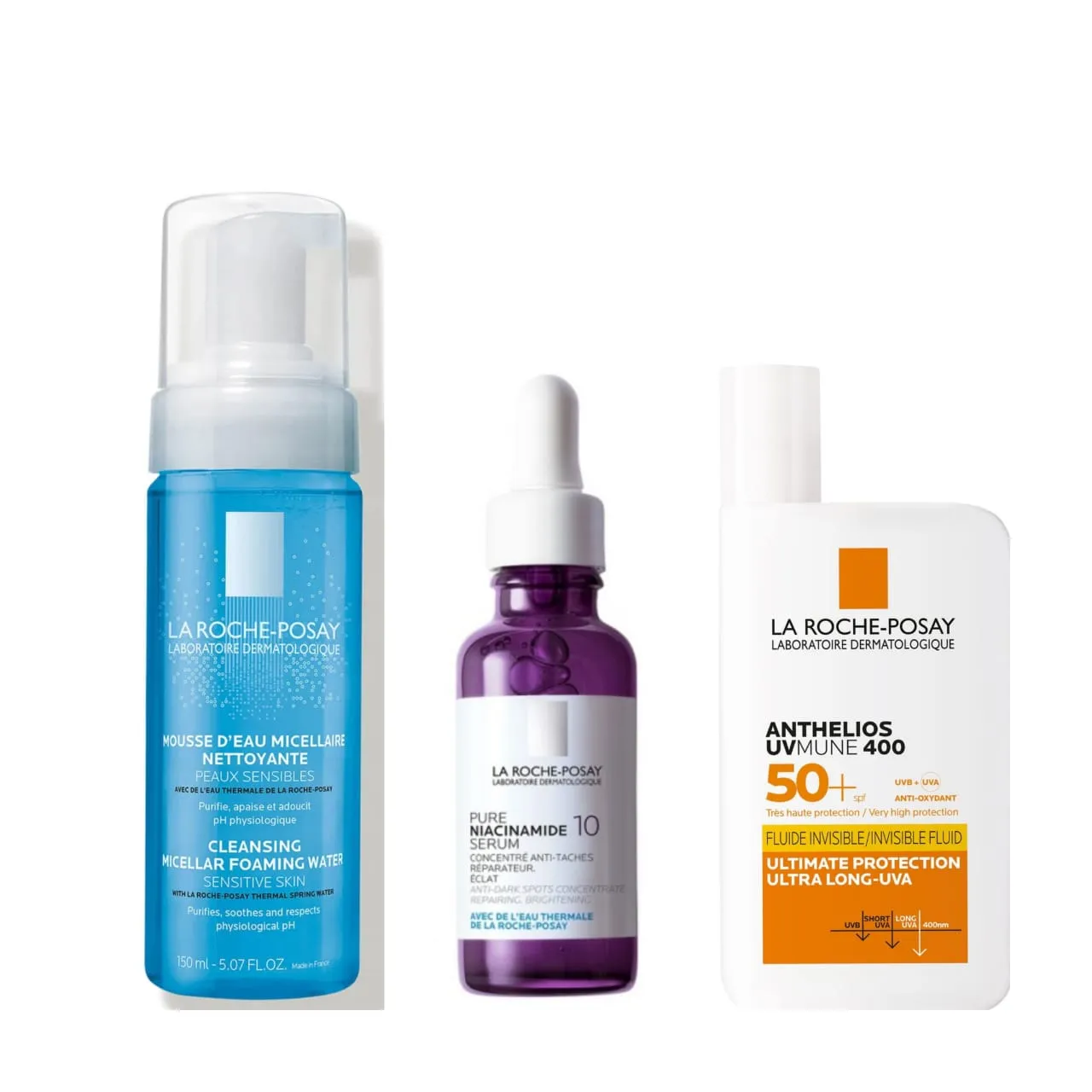 La Roche-Posay Breakout-Fighting Set- High Strength: Effaclar Cleanser, Serum and UVMune 400 Invisible Fluid SPF50+ helps to protect skin against damage ...