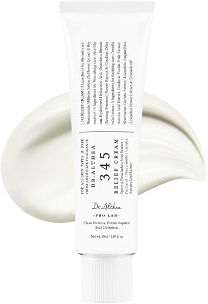 Dr.Althea 345 Relief Cream | Daily Face Moisturizer | Blemish Relief Care | Soothing Recovery & Moisture with Niacinamide, Panthenol | Korean Vegan Skincare for All Skin Types | 1.69 Fl Oz