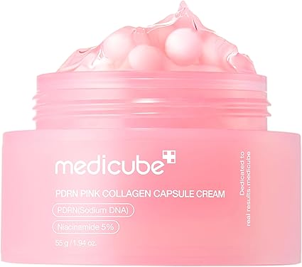medicube Salmon DNA PDRN Pink Collagen Capsule Cream, Face Moisturizer | Lightweight Moisturizing Cream | PDRN, Niacinamide for Uneven Skin Tone, Glow hydration | Korean Skin Care 1.94 oz